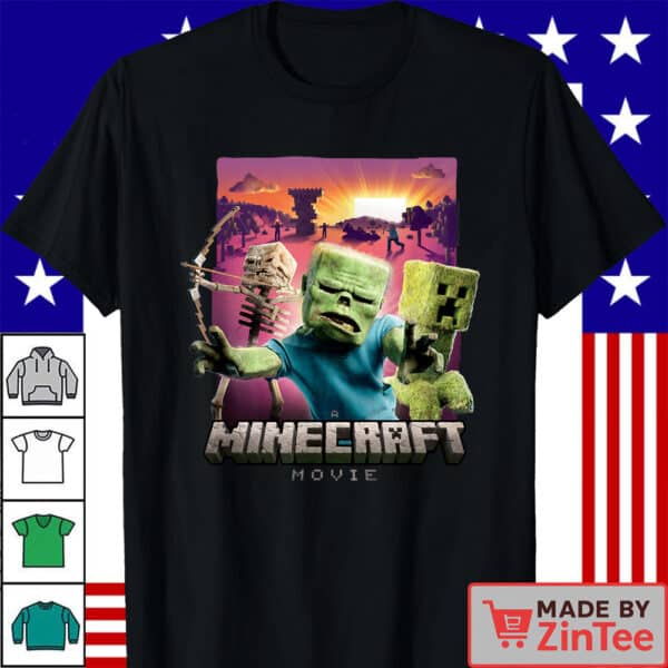 A Minecraft Movie Skeleton, Zombie & Creeper Group Portrait T Shirt