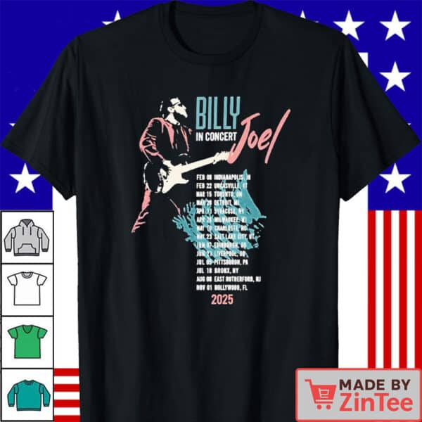 Official Billy Joel In Concert Guitar 2025 Tour Itinerary T-Shirts