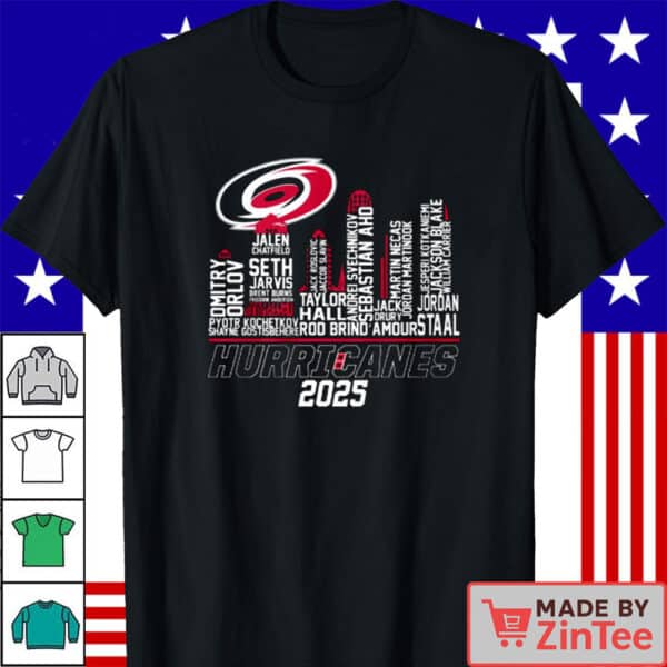 Official Carolina Hurricanes 2025 Team Roster Skyline T Shirt