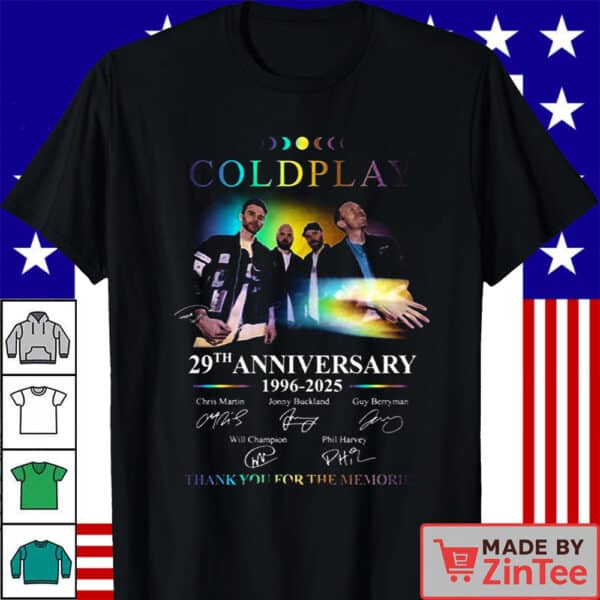 Coldplay Rock Band 29th Anniversary 1996-2025 Thank You For Shirt