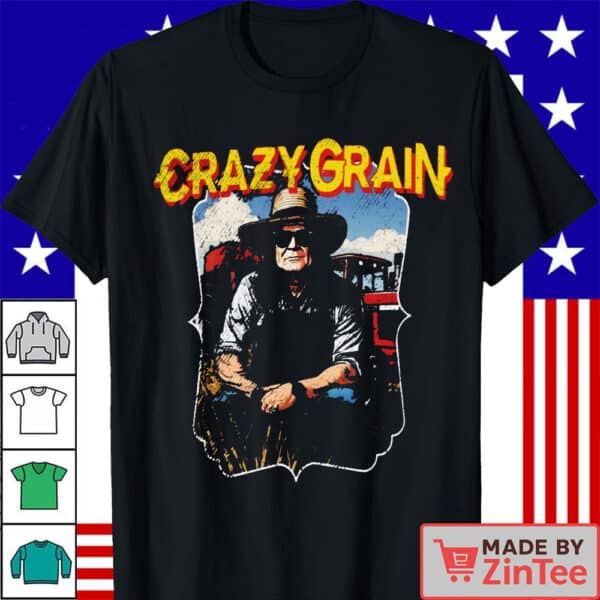Crazy Grain Ozzy Farmer Parody Rock Heavy Metal Funny 2025 USA america Black Sabbath Train Guitar Gibson Rocker T-shirt