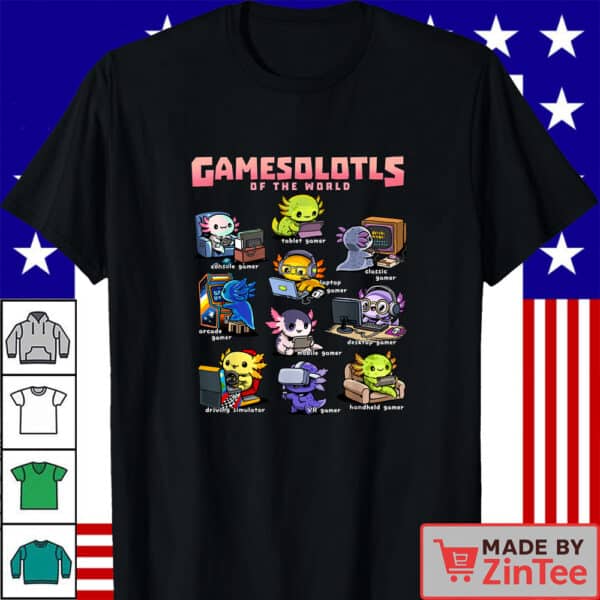Gamesolotls Of The World - Diverse Gamer Axolotl Collection T Shirt