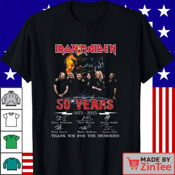 Iron Maiden 50 Years 1975-2025 Thank You For The Memories Signatures Shirt
