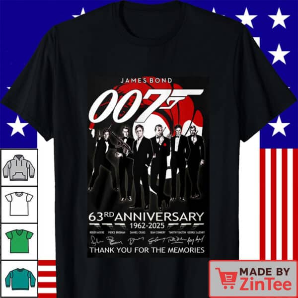 Official 007 63 Years Shirt – Sean Connery to Daniel Craig Legacy Graphic Tee Shirt