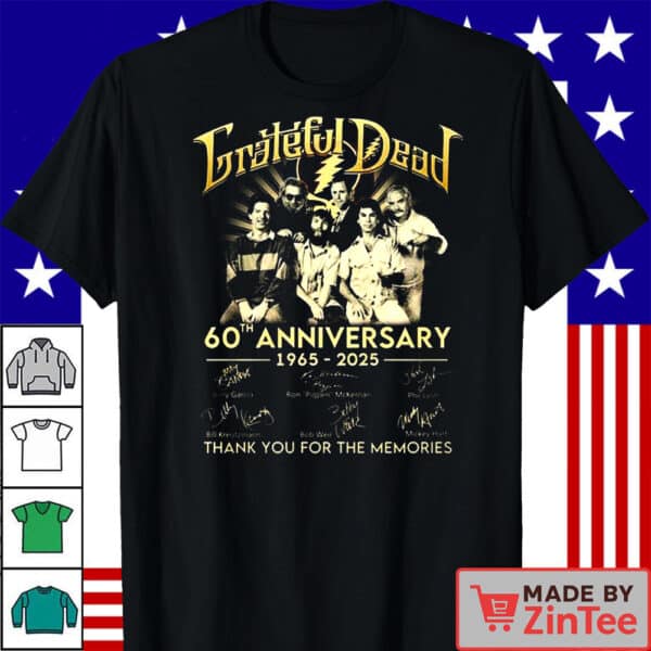 Official Grateful Dead 60th Anniversary 1965-2025 Thank You For The Memories Signatures Shirt
