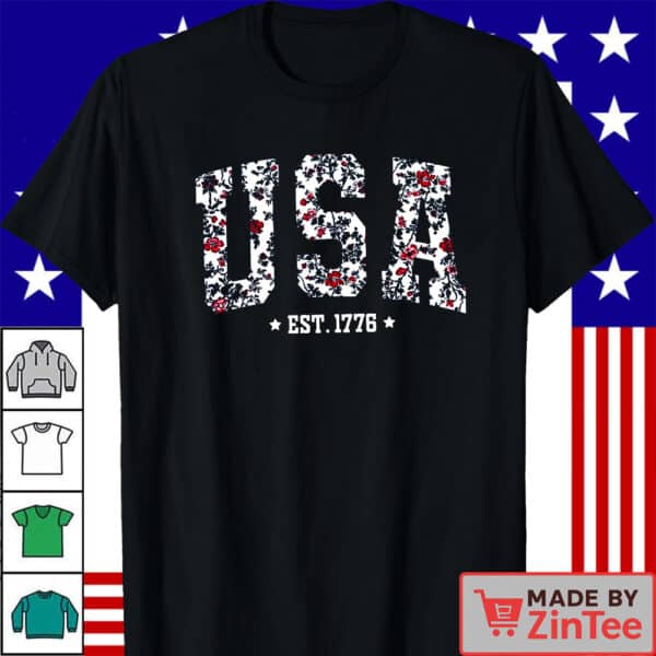USA Shirt, 4th of July Shirt, Floral USA Shirt