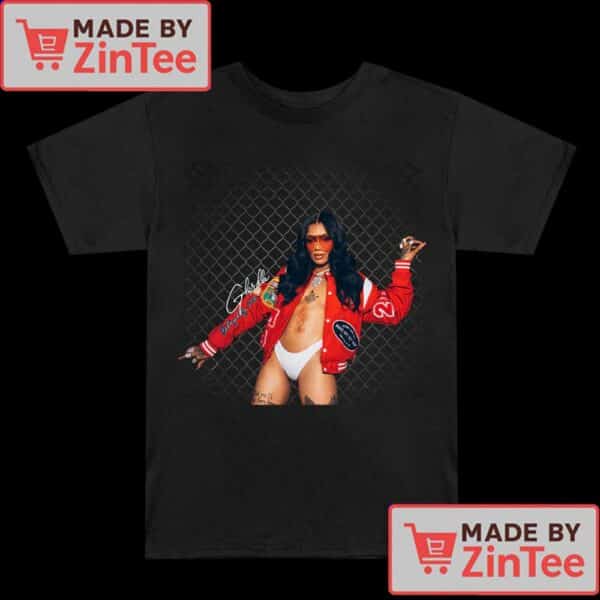 GloRilla Graphic T-Shirt – Bold Red Varsity Jacket Style Tee with Signature Pose