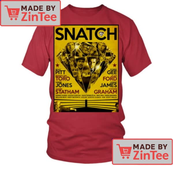 Snatch Movie Poster T-Shirt – Diamond Cast Design Graphic Tee Featuring Brad Pitt and Jason Statham