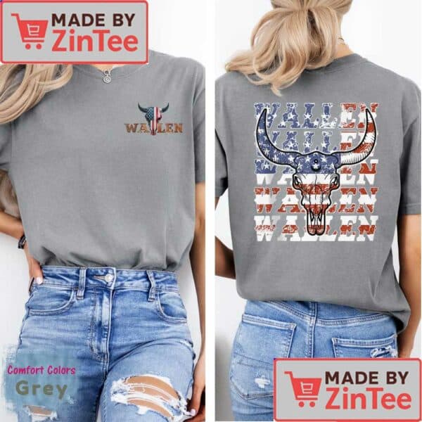 WALLEN 4th of July Shirt, Patriotic Bull Skull Tee